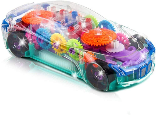 ArtCreativity Light Up Transparent Car Toy for Kids, 1PC, Bump and Go Toy Car with Colorful Moving Gears, Music, and LED Effects, Fun Educational Toy for Kids, Great Birthday Gift Idea