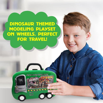 ArtCreativity Dinosaur Theme Modeling Clay Playset on Wheels, Play Dough Activity Kit with 10 Dinosaur Molding Accessories, 8 Dough Colors, & Travel Case, Safe & Non-Toxic for Kids, Great Gift Idea