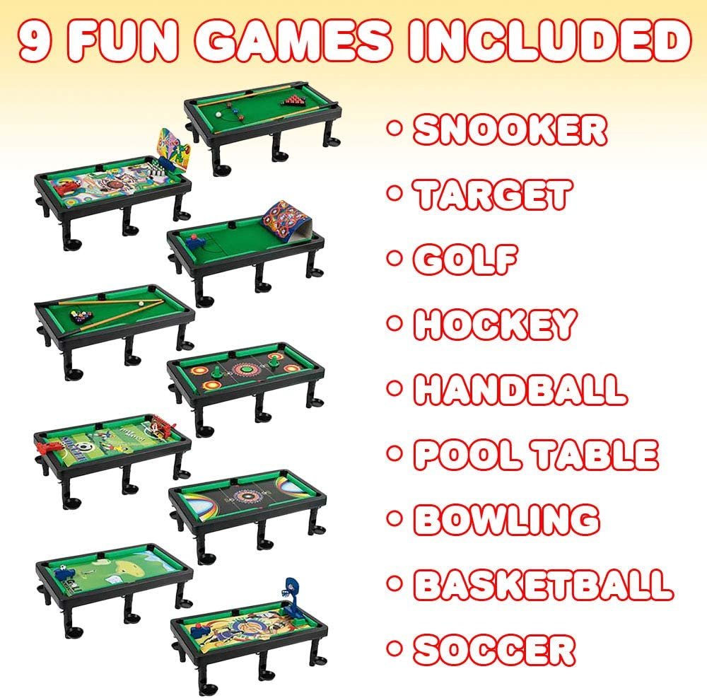 Gamie 9 in 1 Tabletop Game Set, Includes Gaming Table & Accessories for Pool, Soccer, Basketball, Bowling, Hockey, Target, Golf, Handball, and Snooker Game, Great for Game Nights, Best Gift for Kids