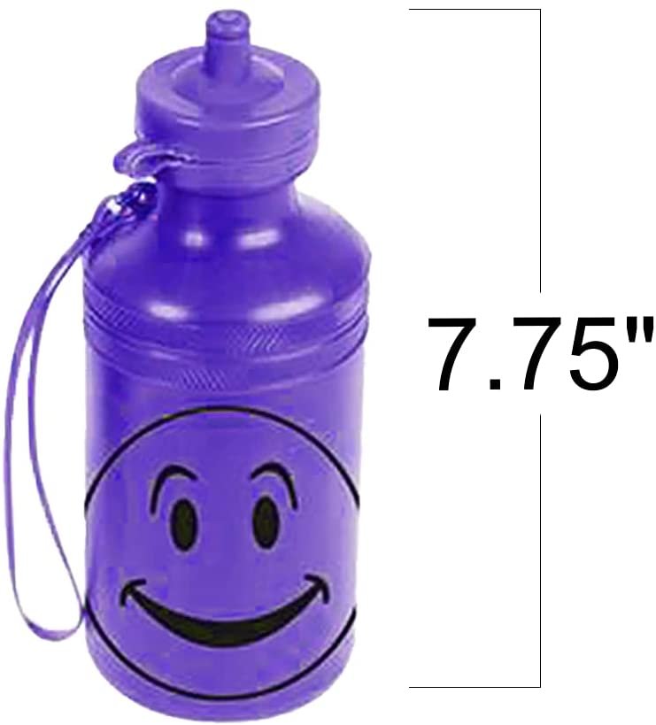 ArtCreativity Smile Face Sports Bottles, Set of 4, Plastic Kids’ Water Bottles with Spill Proof Cover, 18oz Reusable Sport Bottles for Boys & Girls, School & Sports , 4 Colors
