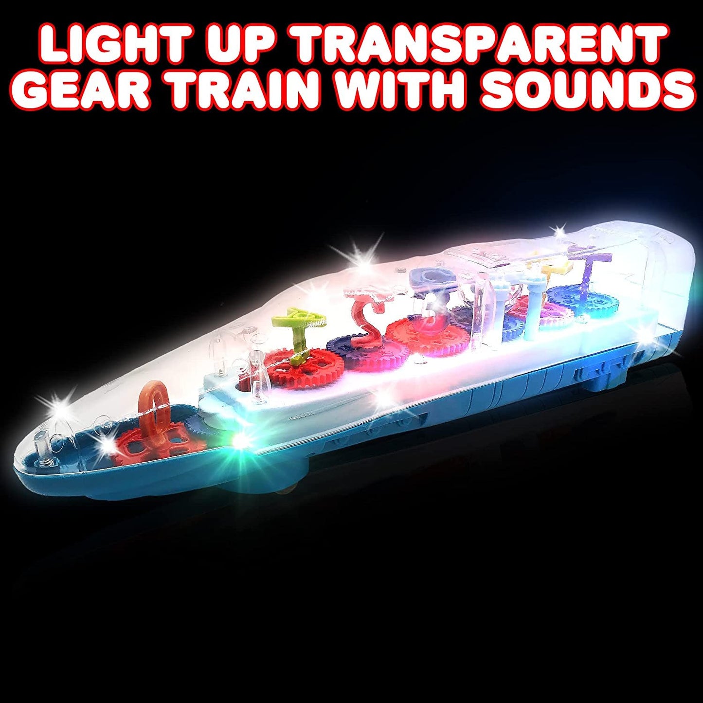 Light Up Transparent Train Toys For 3 Year Old Boys, Train Gifts For Boys, Bump and Go Electric Train For Kids with Colorful Moving Gears, Music, LED, Alphabets and Numbers, Train For 3+ Year Old Boys