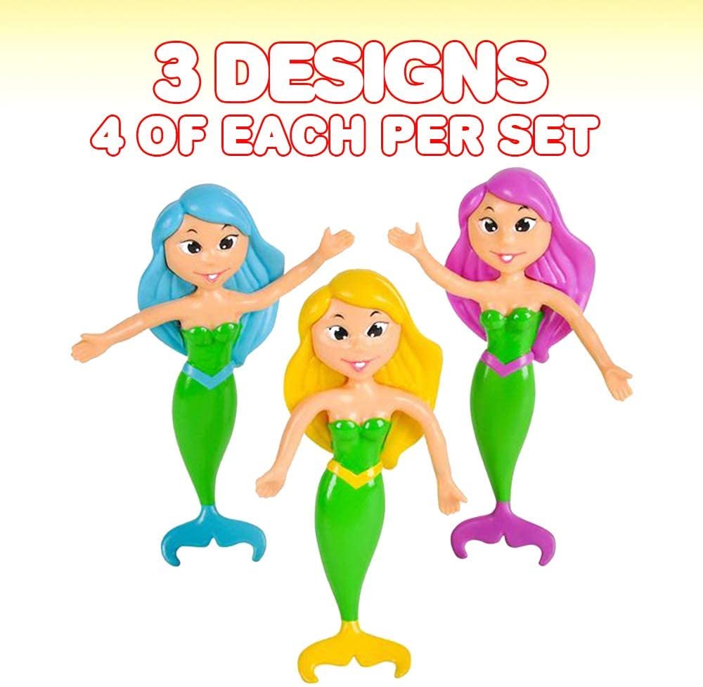 Bendable Mermaid Figures, Set of 12 Flexible Magical Figurines, Stress Relief Fidget Toys for Kids, Birthday Party Favors, Goodie Bag Stuffers, Piñata Fillers for Boys and Girls