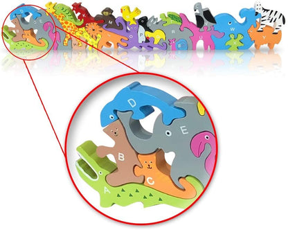 Gamie 26PC Reversible Animal Alphabet Puzzle for Kids, Wooden Educational Toy for Learning ABCs, Numbers, Colors, and Animals, Preschool Montessori Toys for Boys and Girls Ages 6+