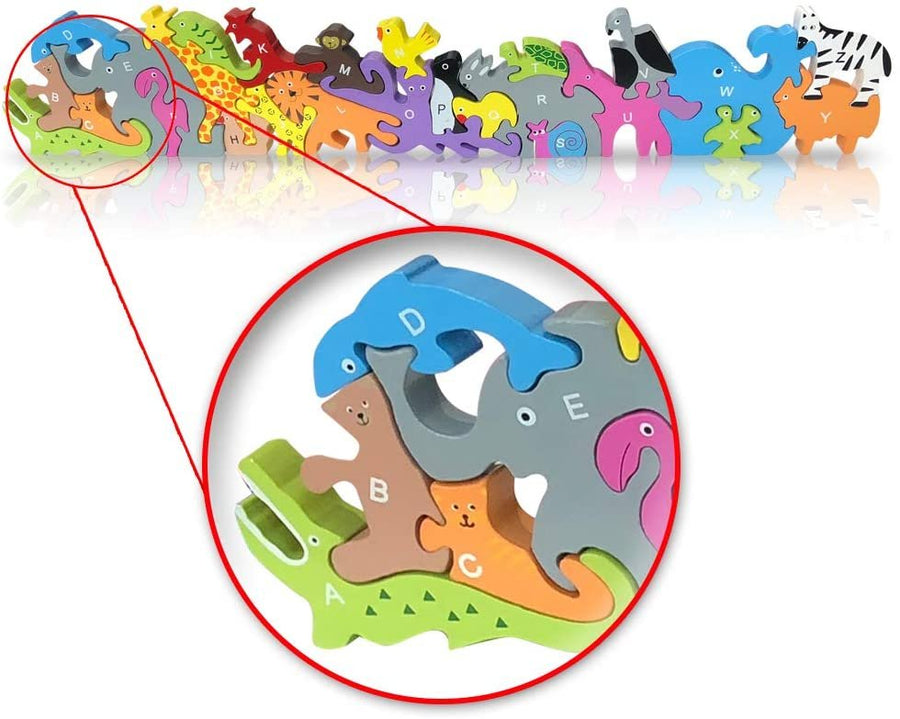 ABC's Animal Alphabet Puzzle for Kids, 26pc Reversible Wooden Puzzle for Learning ABC's