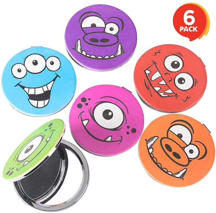 Monster Compact Mirrors for Kids - Set of 6 - 2.75" Pocket Mirror with Magnetic Closure - Birthday Party Goodie Bag Fillers and Party Favors for Boys and Girls - Assorted Colors