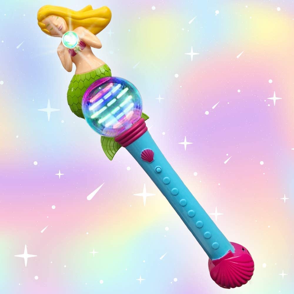 ArtCreativity Multi-Color Spinning Mermaid Wand with LED Handle | 15.5” Light Up Princess Wand for kids | Fun Pretend Play Prop | Batteries Included | Best Birthday Gift for Boys and Girls