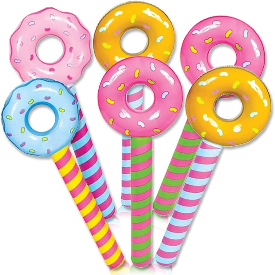Donut Lollipop Inflates, Set of 12 Inflatable Donut Lollipops with 4 Designs, Decorations for Themed Parties, Swimming Pool Party Essentials, Birthday Party Props, 32.5"es
