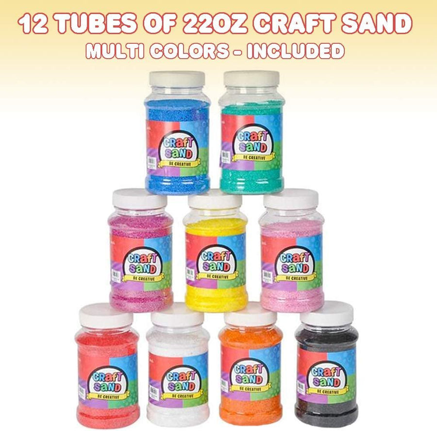 Craft Sand Super Pack - Set of 24 - Includes 12 Big Tubes of Colorful Sand & 12 Star Shaped Necklaces - Fun Party Favor, Prize and Crafts - for Boys and Girls Ages 3+