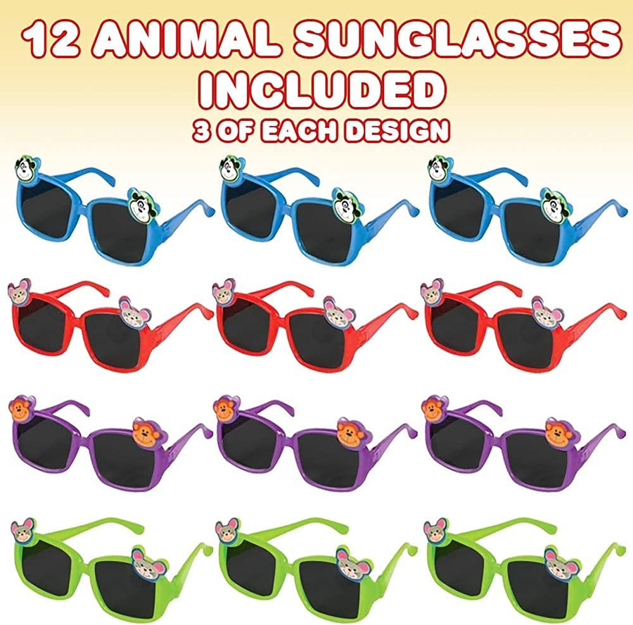 Kiddie Animal Sunglasses, Set of 12, Cool Sun Glasses in Assorted Colors, Fun Birthday and Pool Party Favors for Boys and Girls, Dress-Up Accessories, Goodie Bag Fillers