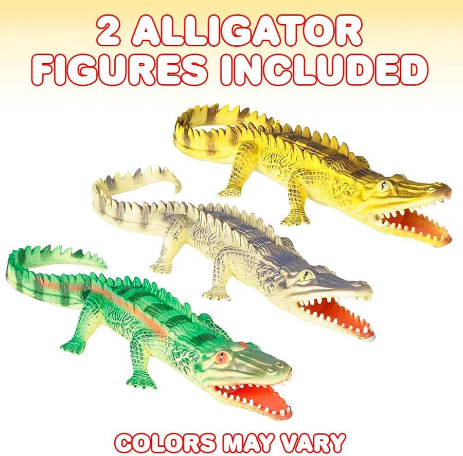 Soft Alligator Toys for Kids, Set of 2, PVC Animal Figurines, 14.5” Long Alligator Toys for Pretend Play and Wildlife Decorations, Gifts and Favors for Safari or Zoo Birthday Party