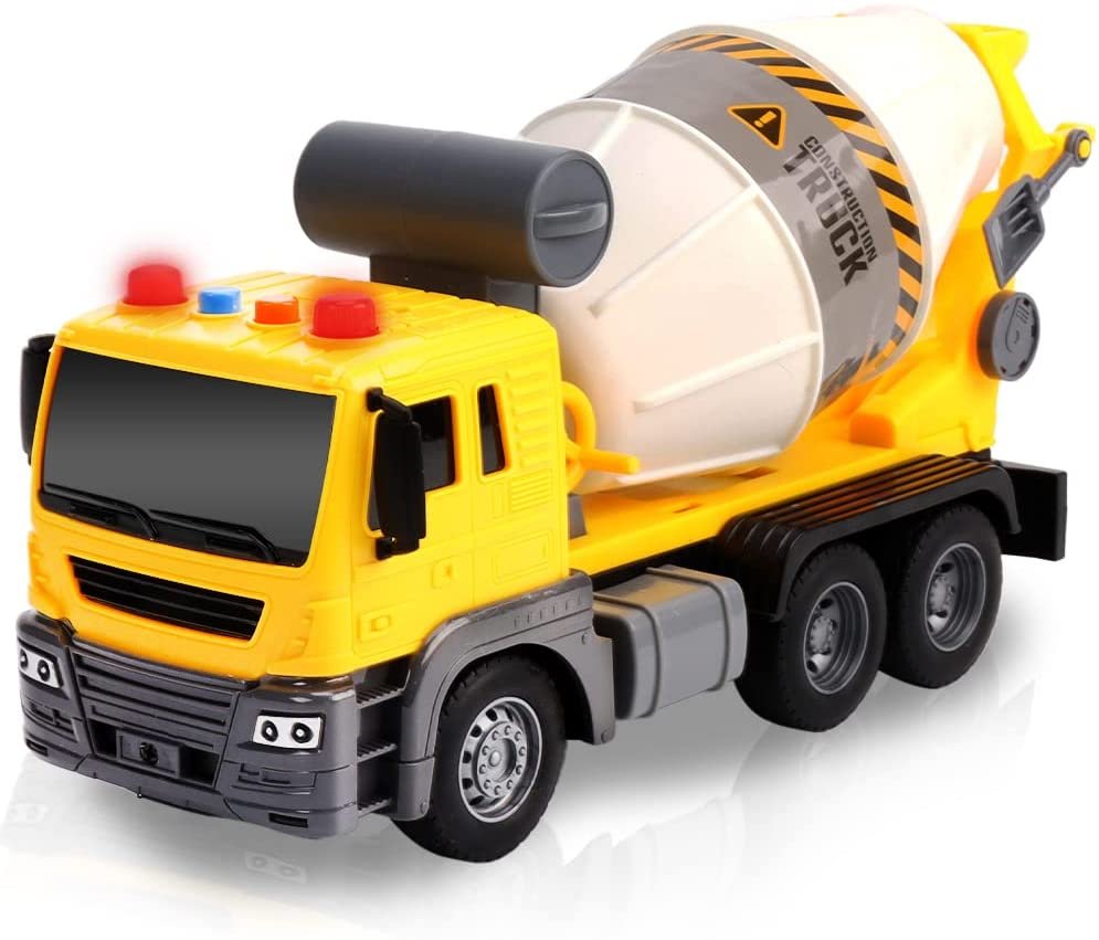 Light Up Cement Truck, Cement Mixer Toy Truck with Lights, Sounds, and Rotating Barrel, Push and Go Kids Construction Toys, Construction Vehicle Toys for Boys and Girls Ages 3 and Up