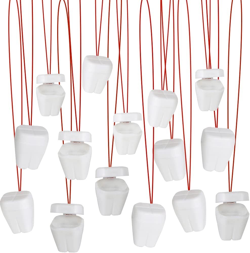 Tooth Saver Necklaces, Set of 144, White Tooth Containers, Tooth Holders For Boys & Girls, Dentist Office Giveaways For Kids, Theme Party Supplies, Unique Goodie Bag Fillers