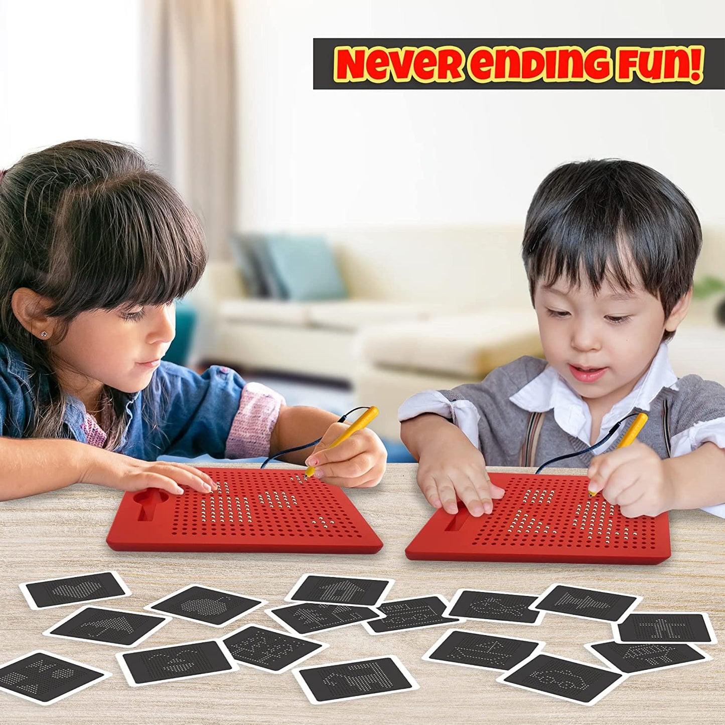 ArtCreativity Mini Magnetic Drawing Board for Kids, Includes Magnet Board with Attached Stylus Pen and 25 Double-Sided Ideas Cards, Mini Drawing Magnetic Toy for Boys and Girls, 8.5 x 7 Inches