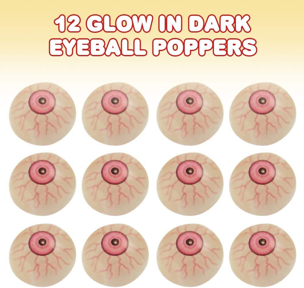 ArtCreativity Glow in The Dark Eyeball Poppers, Set of 12 Pop-Up Half Ball Toys, Old School Retro 90s Toys for Kids, Glowing Birthday Party Favors, Halloween Goodie Bag Fillers for Boys and Girls