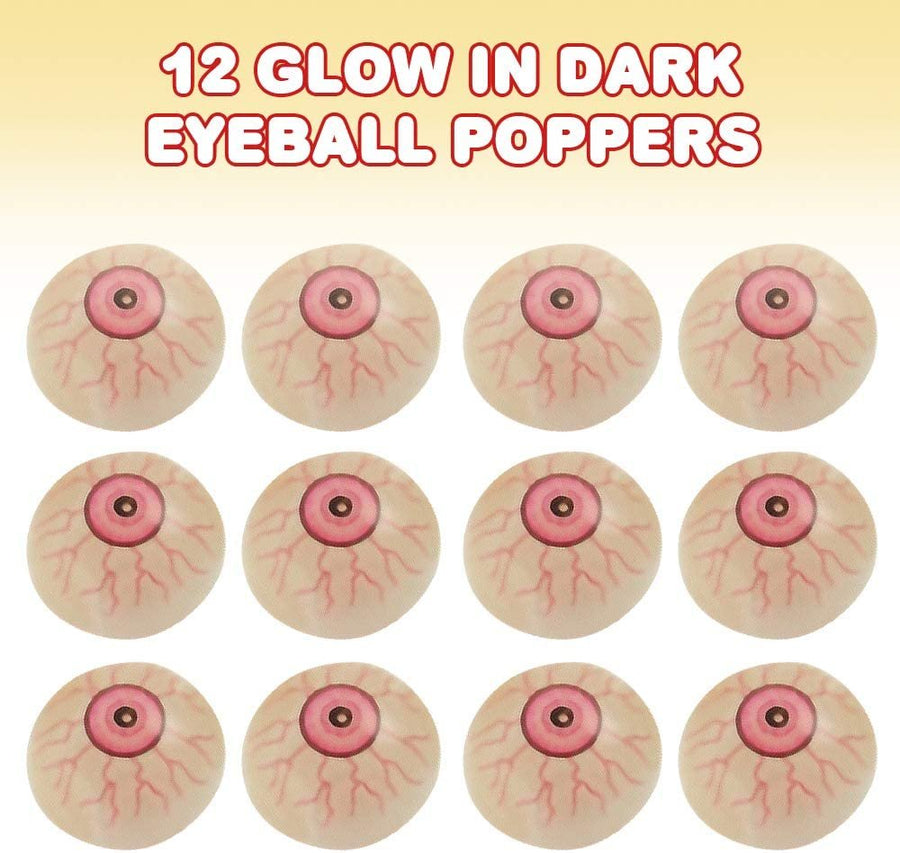 Glow in The Dark Eyeball Poppers, Set of 12 Pop-Up Half Ball Toys, Old School Retro 90s Toys for Kids, Glowing Birthday Party Favors, Halloween Goodie Bag Fillers for Boys and Girls