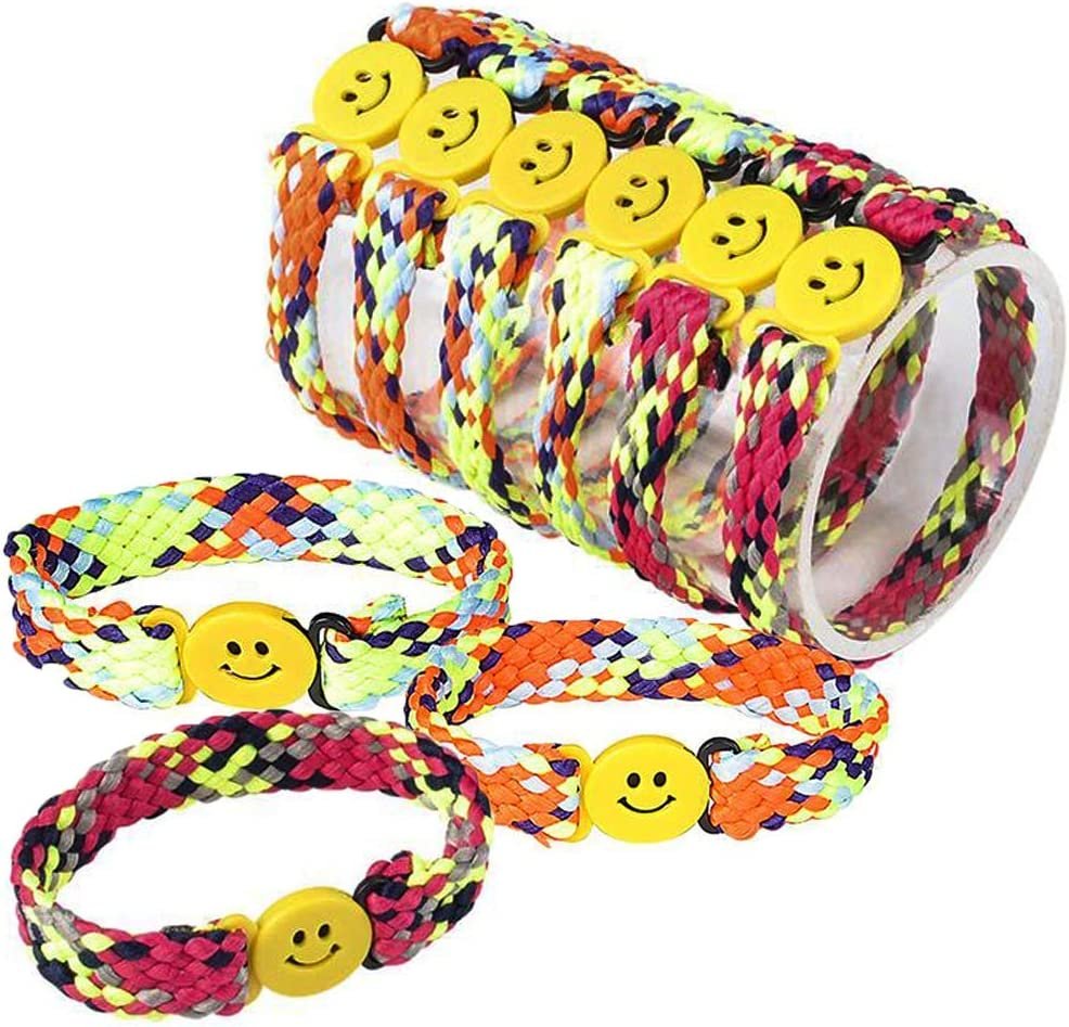 Woven Smile Face Bracelets - Pack of 12 - Novelty Bracelets with Plastic Buckle Strap - Fashionable Party Favor, Carnival Prize, Party Bag Stuffers, Great Gift for Boys and Girls