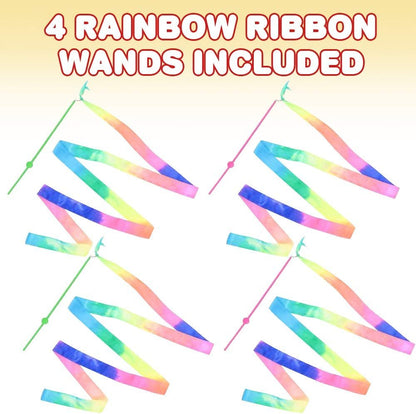 ArtCreativity Rainbow Dance Ribbon Streamers for Kids, Set of 4, Twirling Ribbons for Dancing, Marching Band, Exercise, Pretend Play, Gymnastics Party Favors, Dance Party Decorations