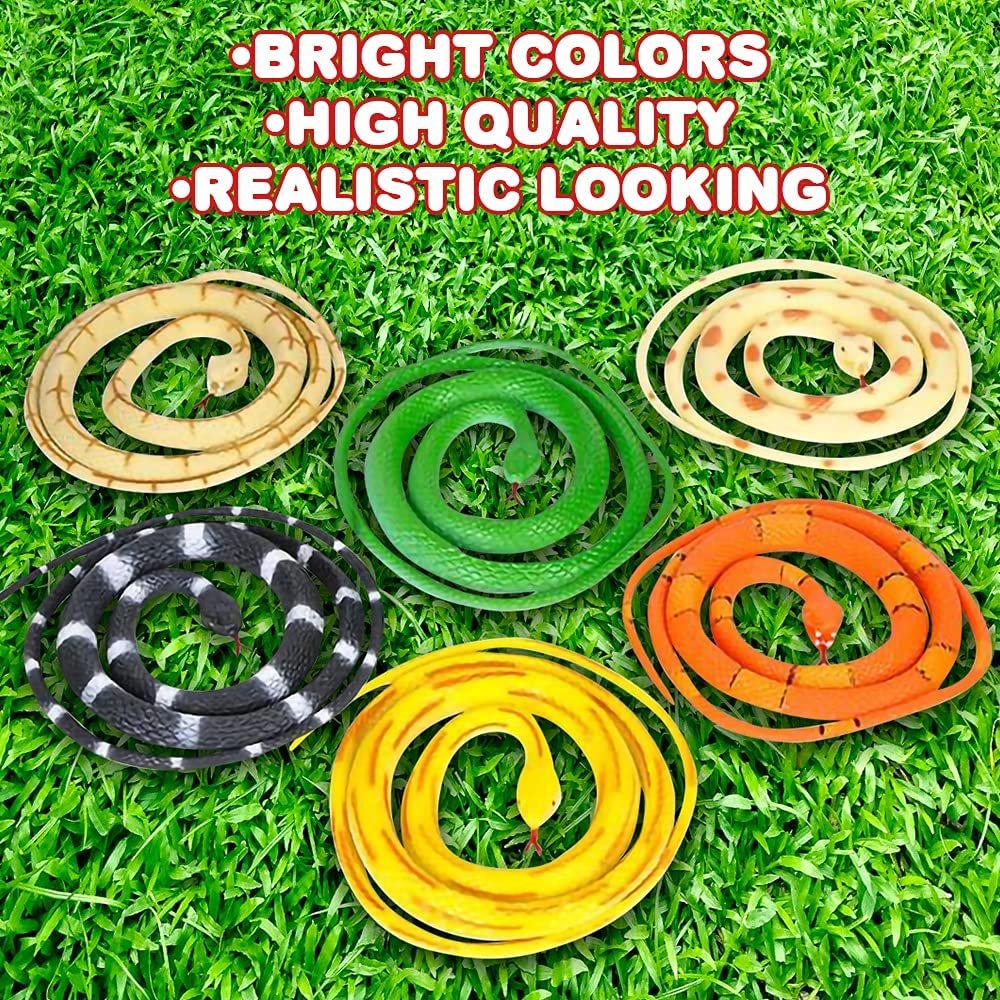 Vinyl Snake Toys, Set of 12, Realistic-Looking Toy Snakes for Kids in Assorted Colors, Snake Prank Toys for Scary Gags, Unique Jungle Birthday Party Decorations, 36"es Long