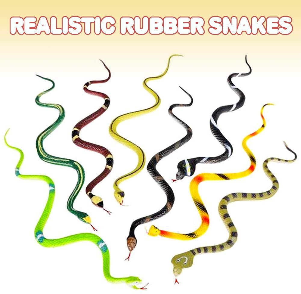 ArtCreativity Realistic Rainforest Rubber Snake Toys - Pack of 12 - 14 Inches Long - Real Look Scales - Reptile Birthday Party Favors, Fake Prank Prop, Gift Idea for Boys and Girls