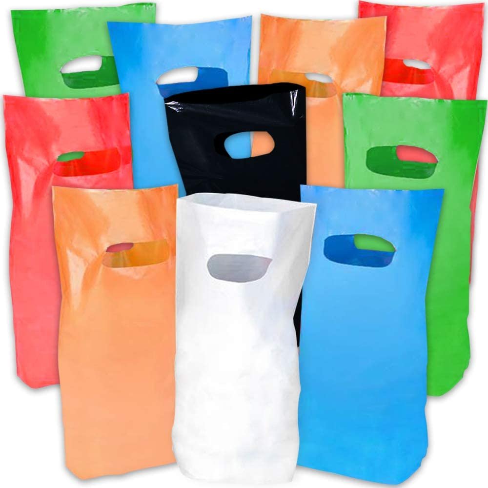 ArtCreativity Colorful Gift Bags, Set of 50, Durable Plastic Goodie Bags in 8 Vibrant Colors, Party Favor Baggies for Candy, Treats, and Gifts, Essential Birthday Party Supplies, 15 x 8.75 Inches