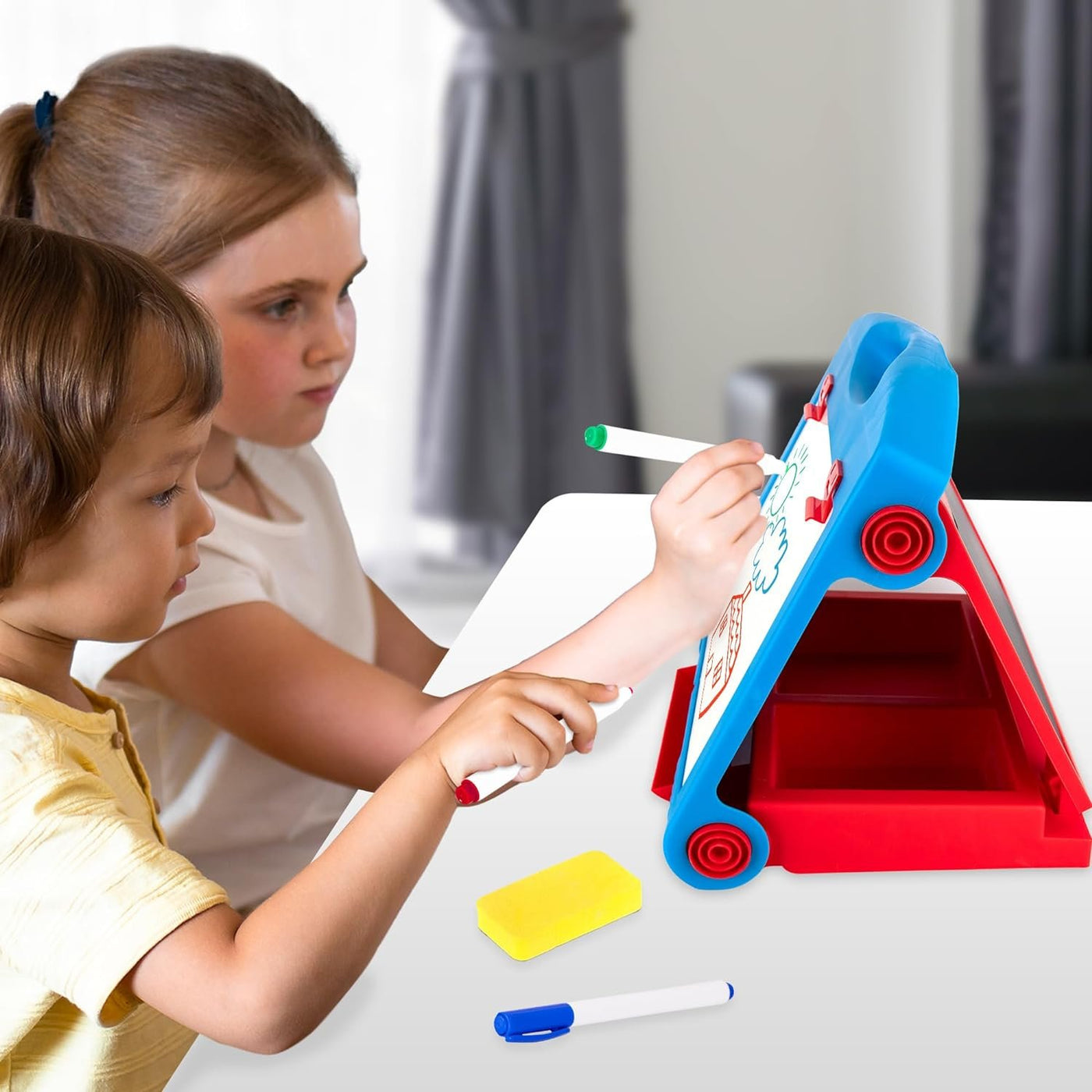 Easel Board for Kids, Tabletop Art Easel for Toddlers with Dry Erase Board, Whiteboard, and Chalk Board Easel, Kids Easel Set Includes Chalk, Crayons, and Markers, Kids Art Supplies Ages 6-8