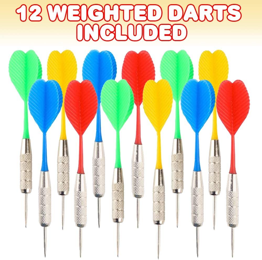 Weighted Darts for Kids, Set of 12, Steel Tip Darts Set, Fun Outdoor Games for Kids, Darts for Dartboard and Balloon Games, Best Christmas or Birthday Gift for Children & Adults