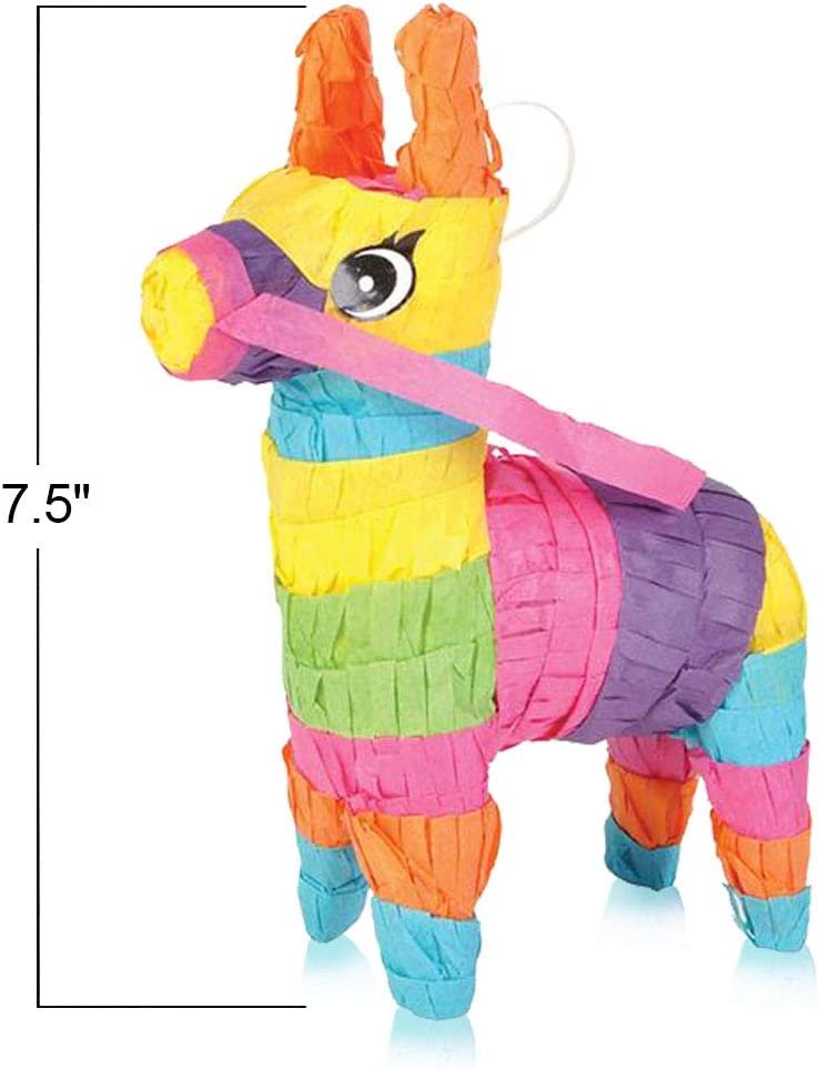 Mini Donkey Piñatas - Set of 3 - Colorful Birthday Party Decorations - Small Miniature Piñata Decor for Feliz Navidad, Cinco de Mayo, Taco Fiesta - Mexican-Themed Party Supplies