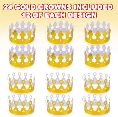 ArtCreativity Gold Foil Birthday Party Crowns for Kids, Bulk Pack of 24, Golden Paper Birthday Hats in 2 Fun Designs, Adjustable and Reusable, Royalty Party Decorations, Crown Party Supplies