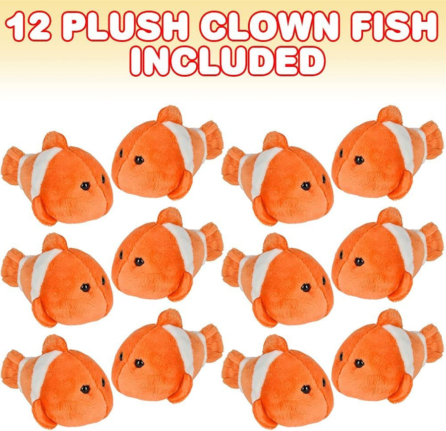 Clown Fish Toys for Kids, Set of 12, Clownfish Plush Toys, Stuffed Animal Toys, Under-The-Sea Party Favors, Cute Nursery Decorations, Aquatic Party Supplies, Pretend Play Toys