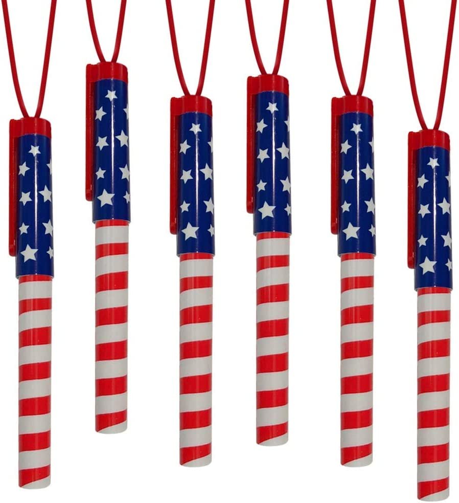 ArtCreativity Patriotic Pen Necklaces, Pack of 12, July 4th Party Favors, Red, White and Blue Patriotic Accessories with Stars and Stripes, Back to School and Office Supplies for Kids and Adults