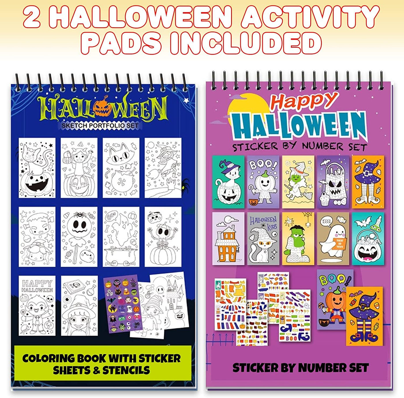 ArtCreativity Halloween Activity Books, Set of 2, Includes 1 Coloring Book with a Sticker Sheet and 1 Sticker by Number Book with 5 Sticker Sheets, Great as Halloween Party Favors and Treats