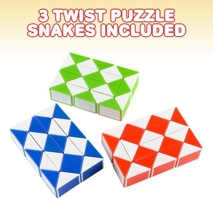 Twist Puzzle Snake, Set of 3, Snake Fidget Cube Twist Puzzles for Kids, Fun Fidget Toys for Children and Adults, Sensory Toys for Autism, Birthday Party Favors, Goodie Bag Fillers