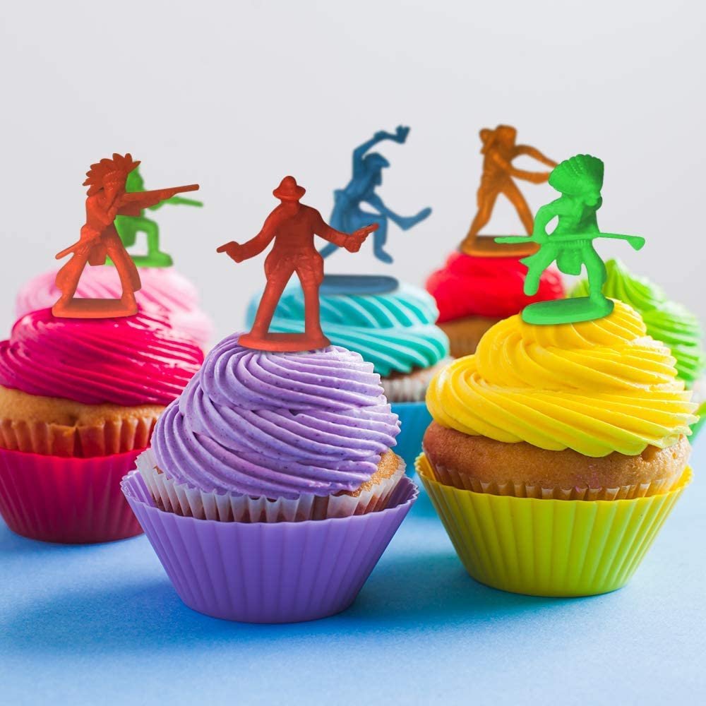 Cowboy & Indian Action Figurines Assortment, Bulk Pack of 144, Assorted Colors Little Plastic Figures in Assorted Poses, Cool Cupcake Toppers, Goodie Bag Fillers & Party Favors for Kids