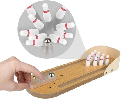 Gamie Wooden Desktop Bowling Game, Mini Desktop Bowling Set with Launch Ramp, Ball, and 10 Pins, Wooden Desk Toy for Adults and Kids, Office Desk Decorations and Gifts for Boys and Girls