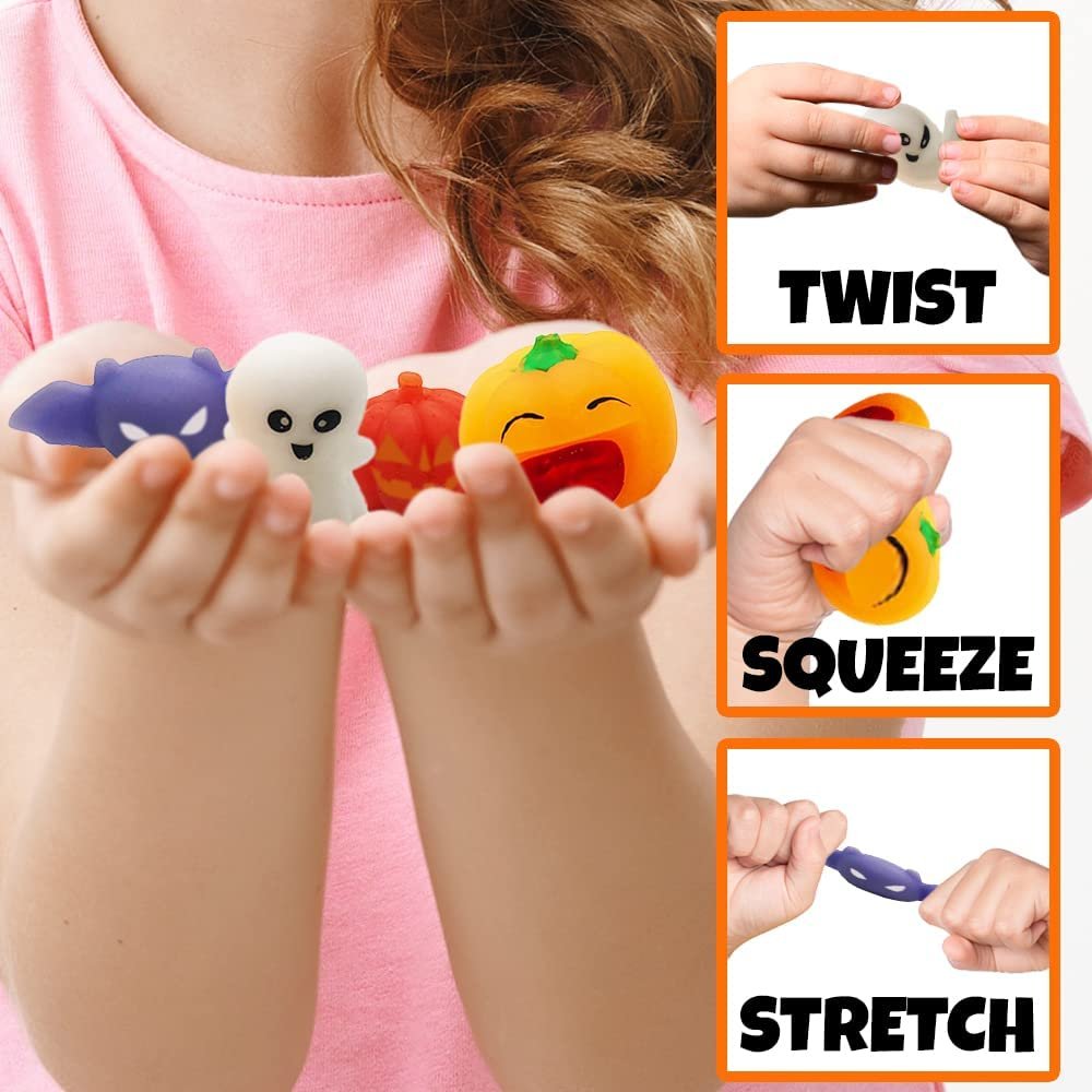 ArtCreativity Super Squishy Halloween Toys for Kids, Set of 24, Mini Stress Relief Suction Cup Toys, Great as Halloween Goodie Bag Fillers, Trick or Treat Supplies, Sticky Fidget Toys