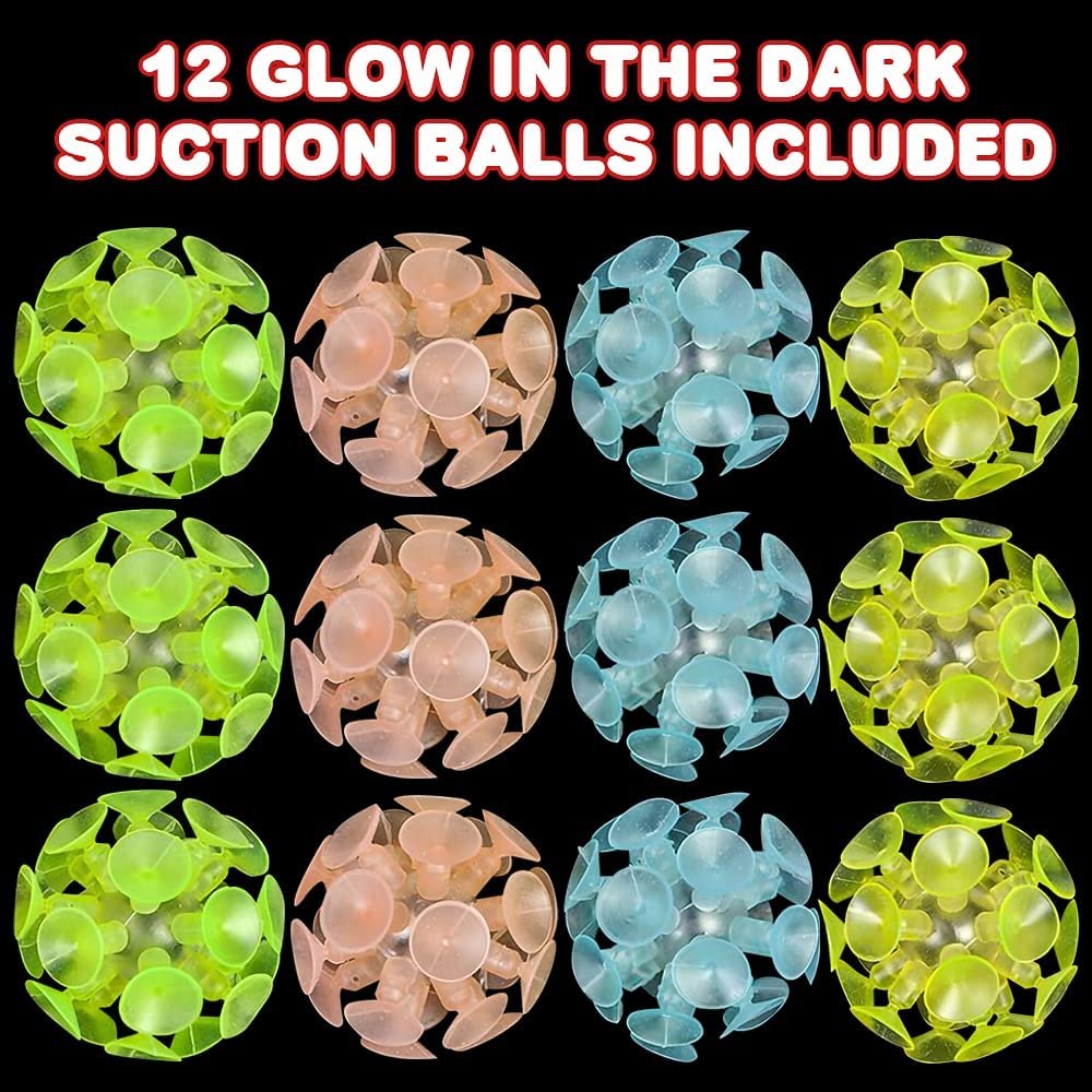 Glow in The Dark Suction Balls, Set of 12, Glow Balls That Stick and Walk Down Walls, Cool Glow in The Dark Toys for Kids and Adults, Birthday Party Favors for Any Theme