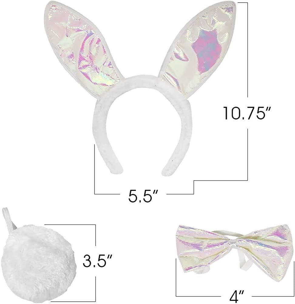 ArtCreativity Easter Bunny-Costume-Accessories, 3 Piece Set, Bunny Outfit with Plush Ears, Tail, and Bowtie, Bunny Ears Headband Set for Kids and-Adults-for Easter, Halloween, and Dress Up Fun