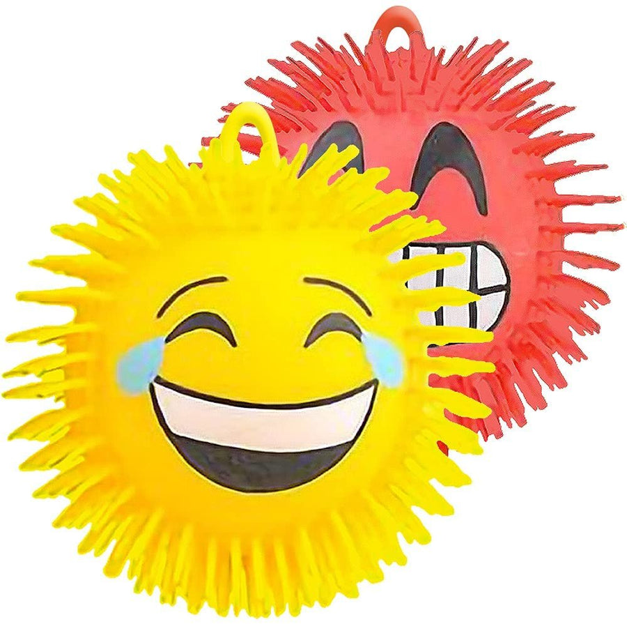 Emoticon Puffer Ball, Set of 2, Fidget Toys for Kids and Adults with Stretchy Rubber Bristles, Calming Stress Relief Toys for Sensory Play, Loop for Hanging or Display, 7.5"es