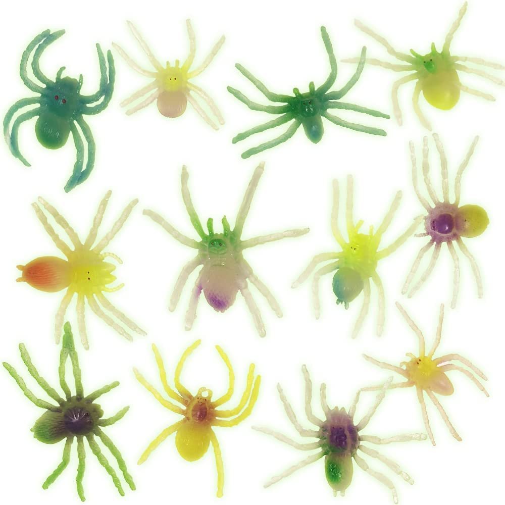 ArtCreativity Glow in the Dark Spiders, Set of 12, Cool Glowing Toys for Boys and Girls, Glowing Birthday Party Favors and Goodie Bag Stuffers for Kids