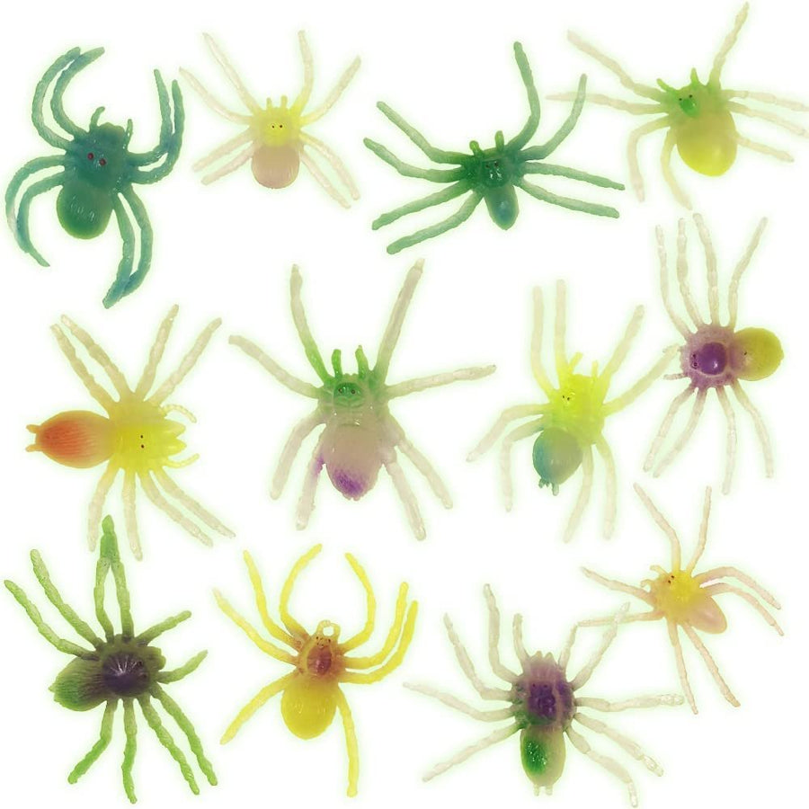 Glow in the Dark Spiders, Set of 12, Cool Glowing Toys for Boys and Girls, Glowing Birthday Party Favors and Goodie Bag Stuffers for Kids