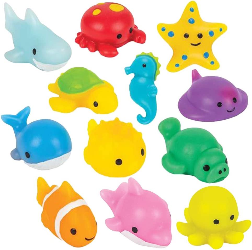 Squishy Sea Life Animals, Set of 24, Soft and Gooey Aquatic Toys for Kids, Assorted Gummy Sea Creatures, Under-The-Sea Party Favors, Ocean Party Goody Bag Fillers for Boys & Girls