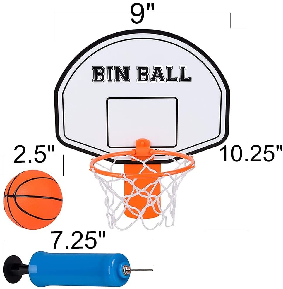 Trash Can Basketball Set, Includes Clip-On Hoop with Backboard, Inflatable Ball and Pump, Fun Indoor Basketball Hoop for Kids, Office Toys for Adults, Great Birthday Gift Idea