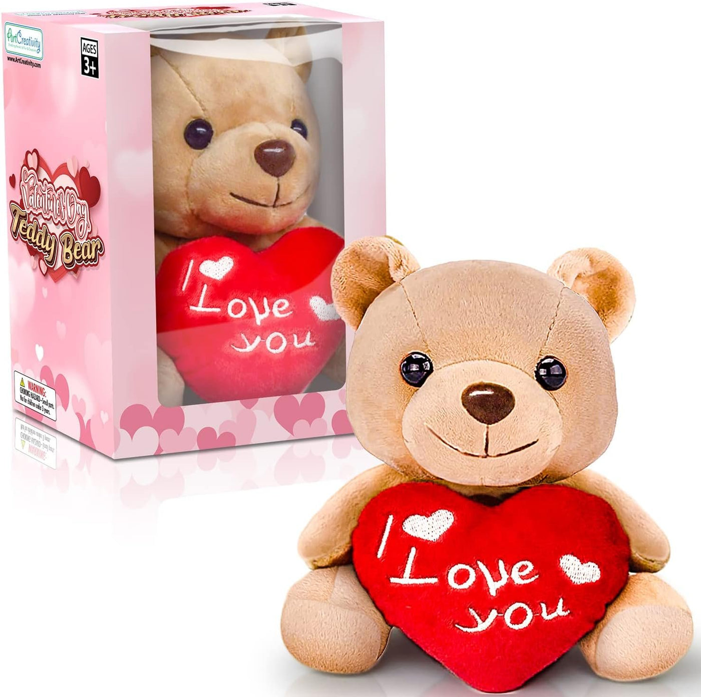 ArtCreativity Valentine’s Day Plush Teddy Bear, 1 Piece, Cute Teddy Bear Stuffed Animal in Window Gift Box, Soft Plush Teddy Bear for Girlfriend, Boyfriend, Family and Friends, 6.5 Inches