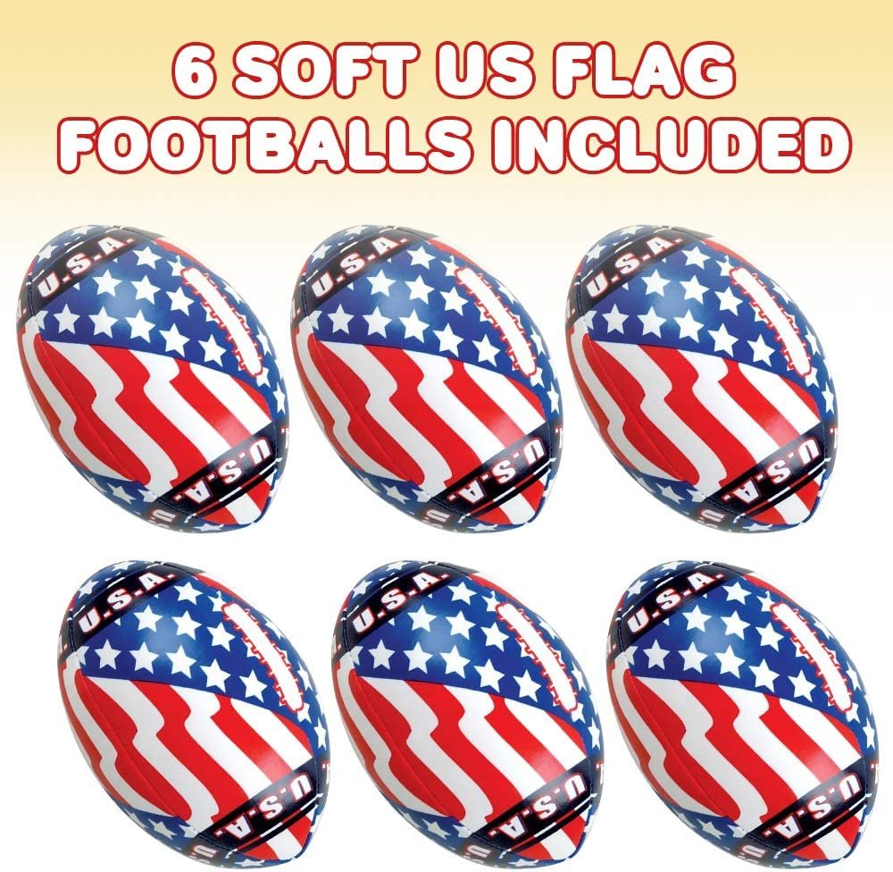 Soft Stuff US Flag Footballs, Set of 6, Mini 5" Stuffed American Flag Footballs, 4th of July Party Favors and Decorations, Patriotic Supplies for Memorial and Independence Day