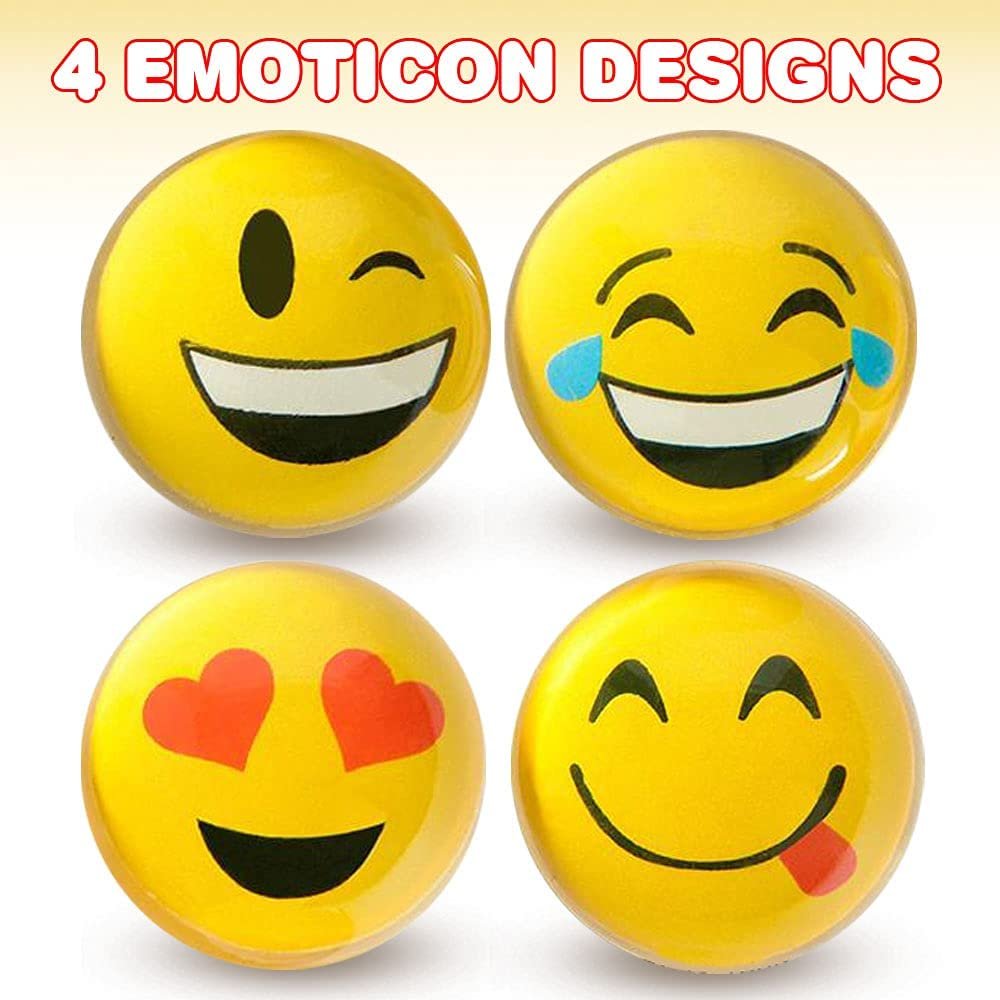 Emoticon Bouncy Balls for Kids, Set of 12, Bouncing Balls in Assorted Emoticon Designs, Extra-High Bounce, Emoticon Birthday Party Favors, Piñata and Goodie Bag Fillers