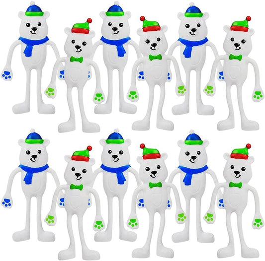 ArtCreativity Polar Bear Bendable Toys, Set of 12 Flexible Holiday Characters, Stress Relief Fidget Toys for Kids, Christmas Party Favors, Goodie Bag Fillers, Holiday Stocking Stuffers