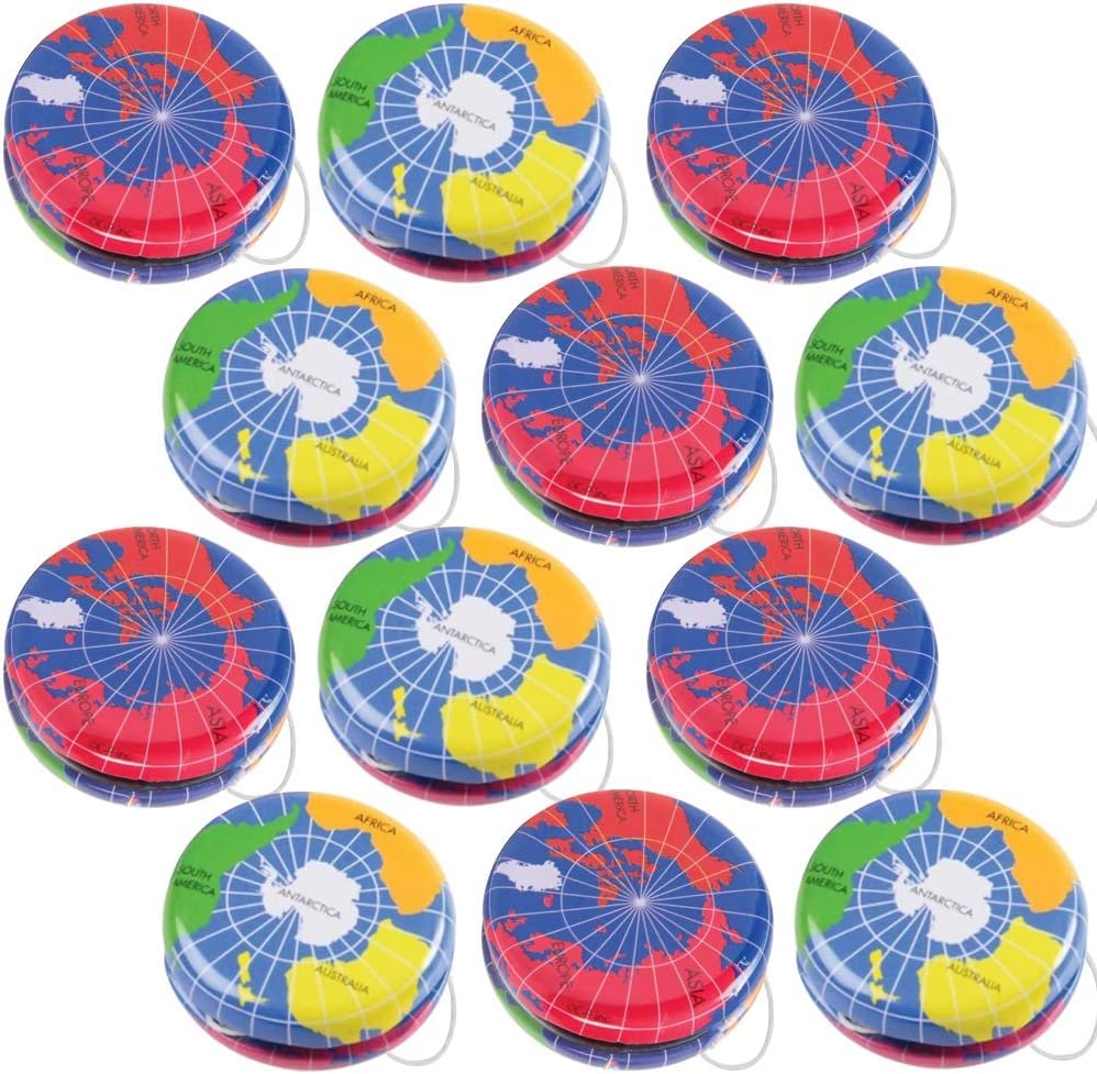 Metal Globe Yoyos for Kids, Pack of 12, Colorful Earth-Themed Yo-Yo Toys, Birthday Party Favors, Goodie Bag Fillers, Holiday Stocking Stuffers, Classroom Prizes
