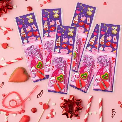 ArtCreativity Valentines Day Stationery Set, 36 Pack, Each Set with Sticker Sheet, Greeting Card, Pencil, Eraser, and Sharpener, Valentines Day Party Favors and Classroom Gifts for Kids