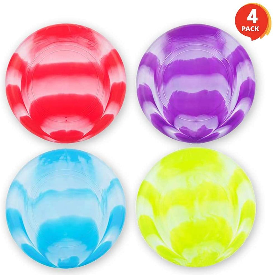 Flying Disc Saucer Toys - Set of 4-10.5" Flyer Disks for Kids and Adults - Durable Plastic - Fun Summer Outdoor Activity Game for Boys, Girls - Camping, Birthday Party Favors