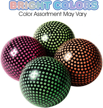 ArtCreativity Neon Polka Dot Balls, Set of 4, Bouncy 5” PVC Balls, Spots on Ball Glow Under Black Light, Park and Beach Outdoor Fun, Durable Outside Play Toys for Boys and Girls